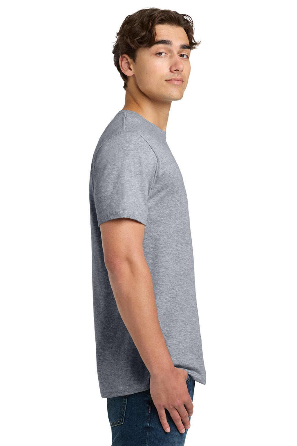 Gildan 64000 Mens Softstyle Short Sleeve Crewneck T-Shirt Sport Grey Model Side