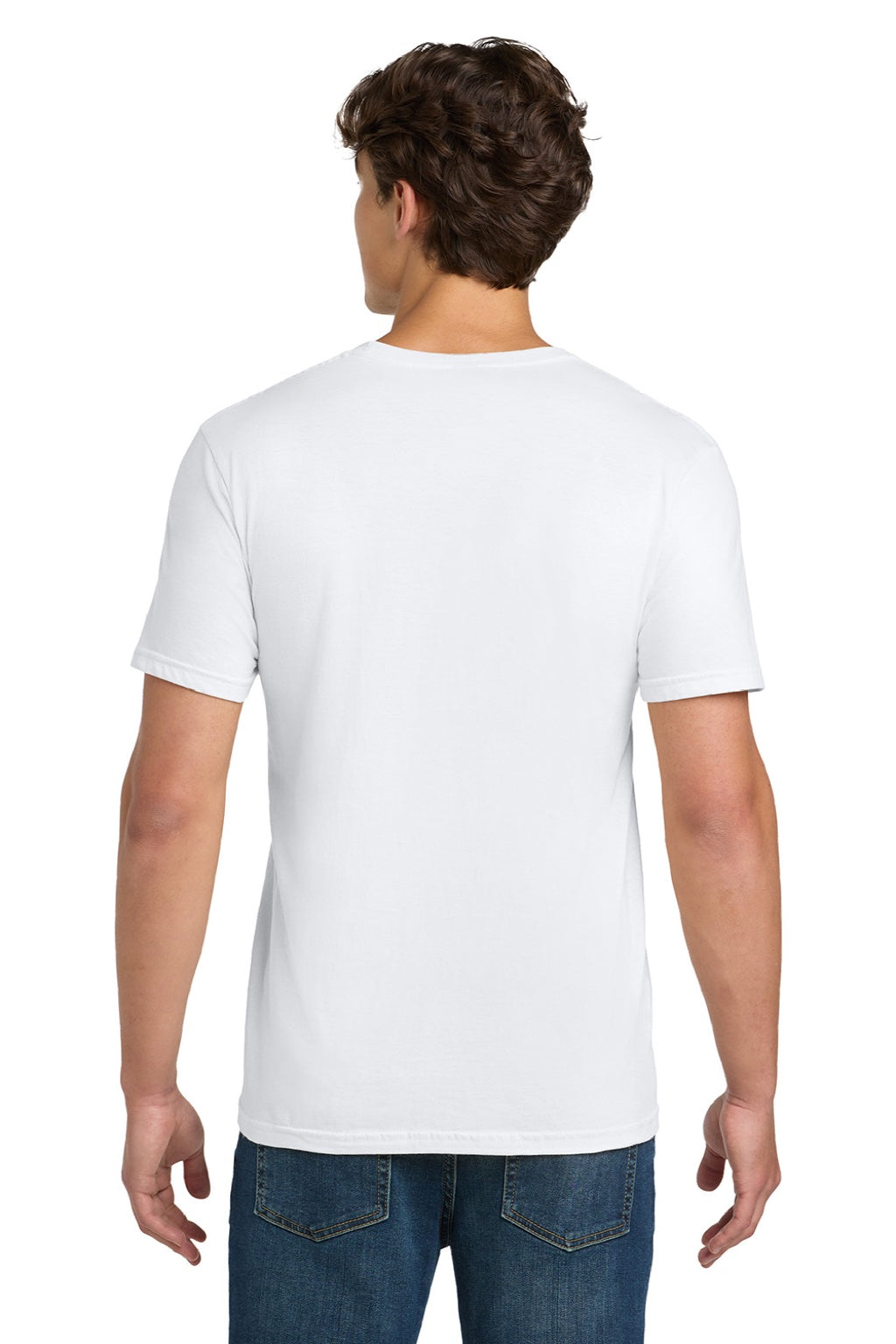 Gildan 64000 Mens Softstyle Short Sleeve Crewneck T-Shirt White Model Back