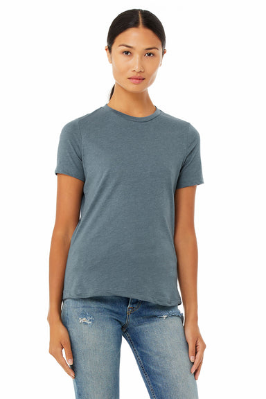 Bella + Canvas BC6400CVC/6400CVC Womens CVC Short Sleeve Crewneck T-Shirt Heather Slate Blue Model Front