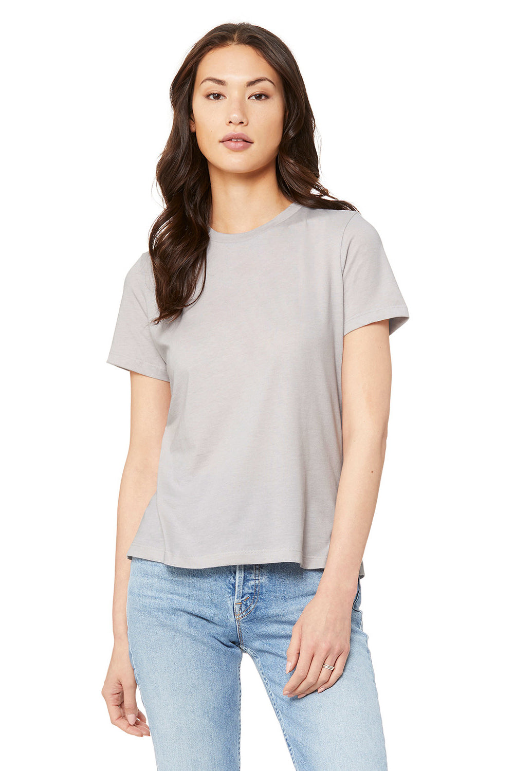 Bella + Canvas BC6400CVC/6400CVC Womens CVC Short Sleeve Crewneck T-Shirt Heather Cool Grey Model Front