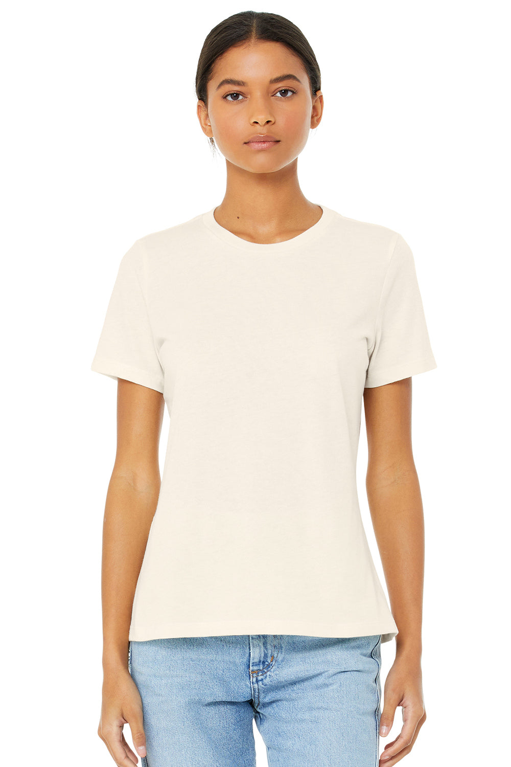 Bella + Canvas BC6400CVC/6400CVC Womens CVC Short Sleeve Crewneck T-Shirt Heather Natural Model Front