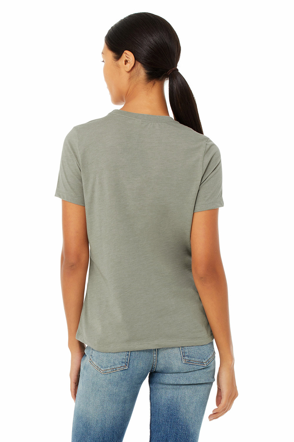 Bella + Canvas BC6400CVC/6400CVC Womens CVC Short Sleeve Crewneck T-Shirt Heather Stone Model Back