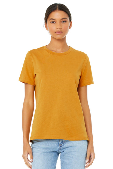 Bella + Canvas BC6400CVC/6400CVC Womens CVC Short Sleeve Crewneck T-Shirt Heather Mustard Yellow Model Front