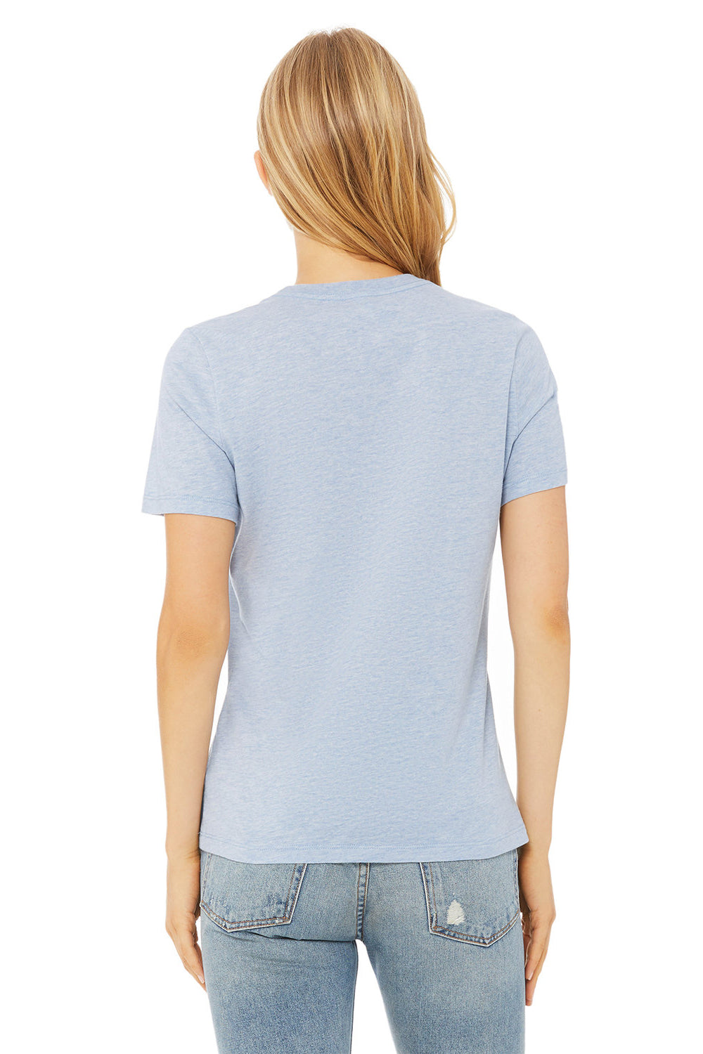 Bella + Canvas BC6400CVC/6400CVC Womens CVC Short Sleeve Crewneck T-Shirt Heather Prism Blue Model Back