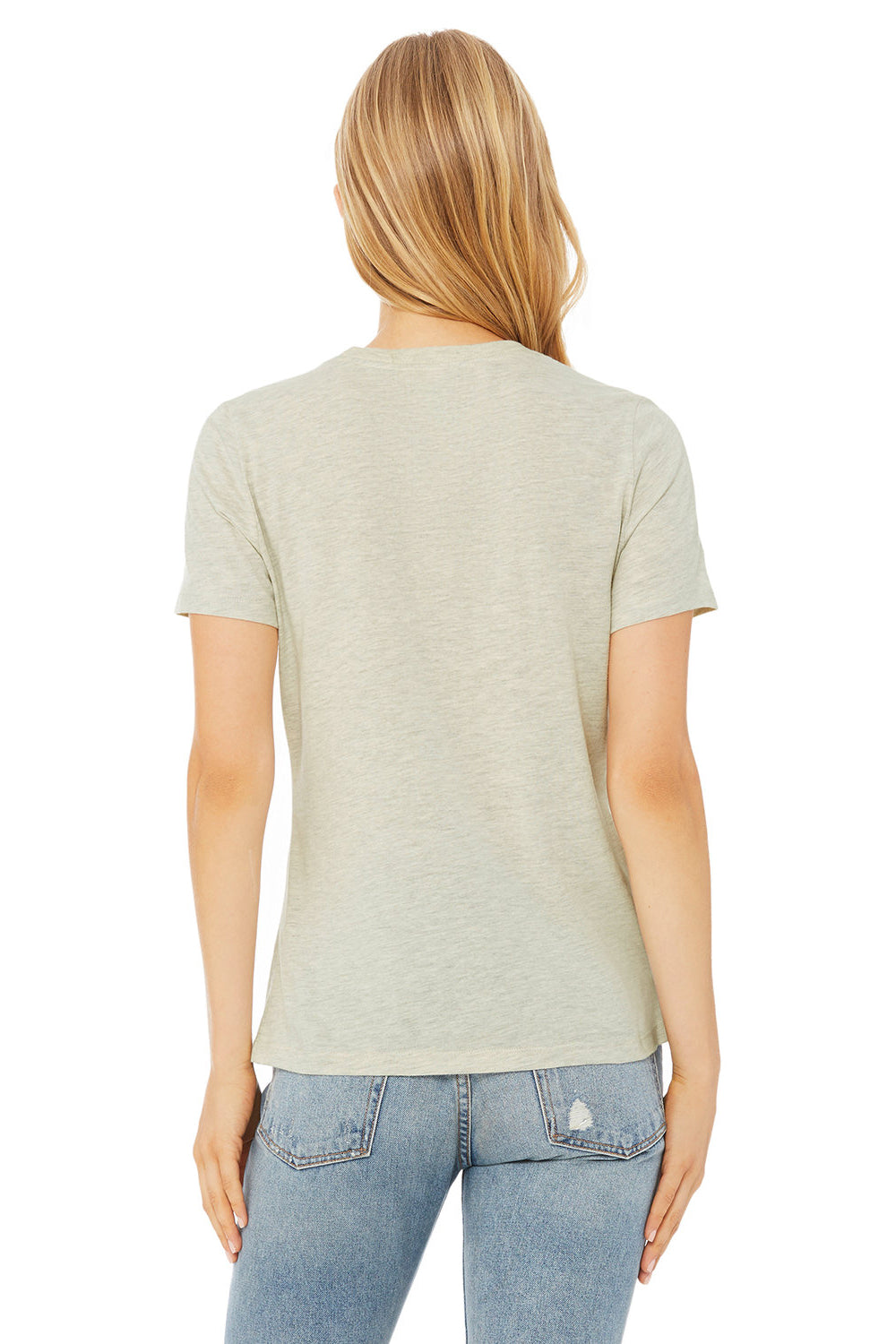 Bella + Canvas BC6400CVC/6400CVC Womens CVC Short Sleeve Crewneck T-Shirt Heather Prism Natural Model Back