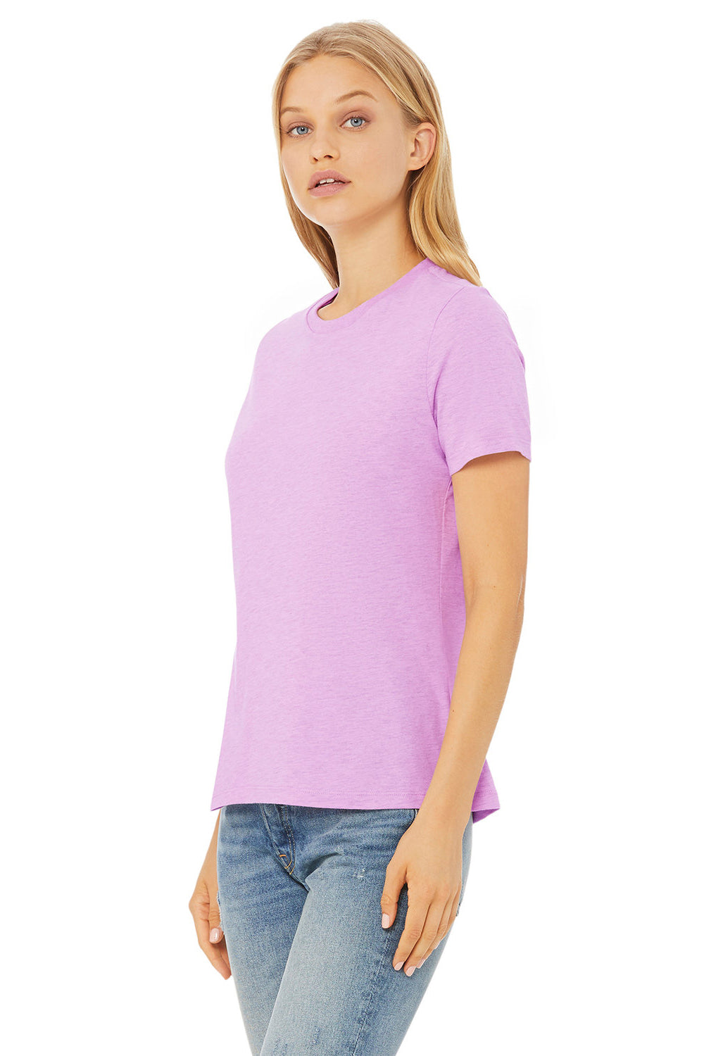 Bella + Canvas BC6400CVC/6400CVC Womens CVC Short Sleeve Crewneck T-Shirt Heather Prism Lilac Model 3Q