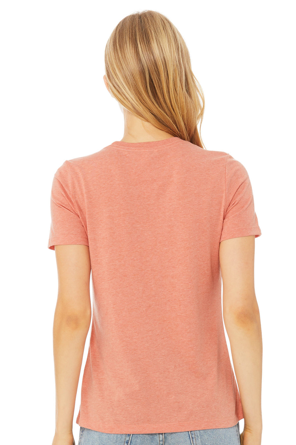 Bella + Canvas BC6400CVC/6400CVC Womens CVC Short Sleeve Crewneck T-Shirt Heather Sunset Orange Model Back