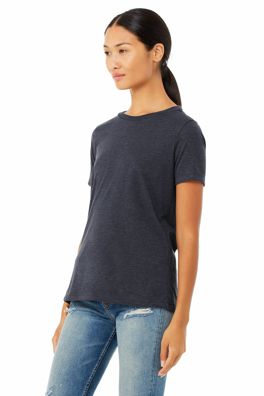 Bella + Canvas BC6400CVC/6400CVC Womens CVC Short Sleeve Crewneck T-Shirt Heather Navy Blue Model 3Q
