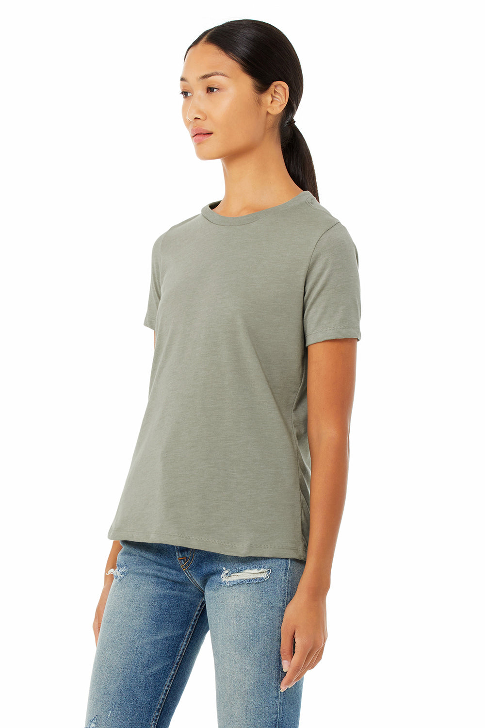 Bella + Canvas BC6400CVC/6400CVC Womens CVC Short Sleeve Crewneck T-Shirt Heather Stone Model 3Q