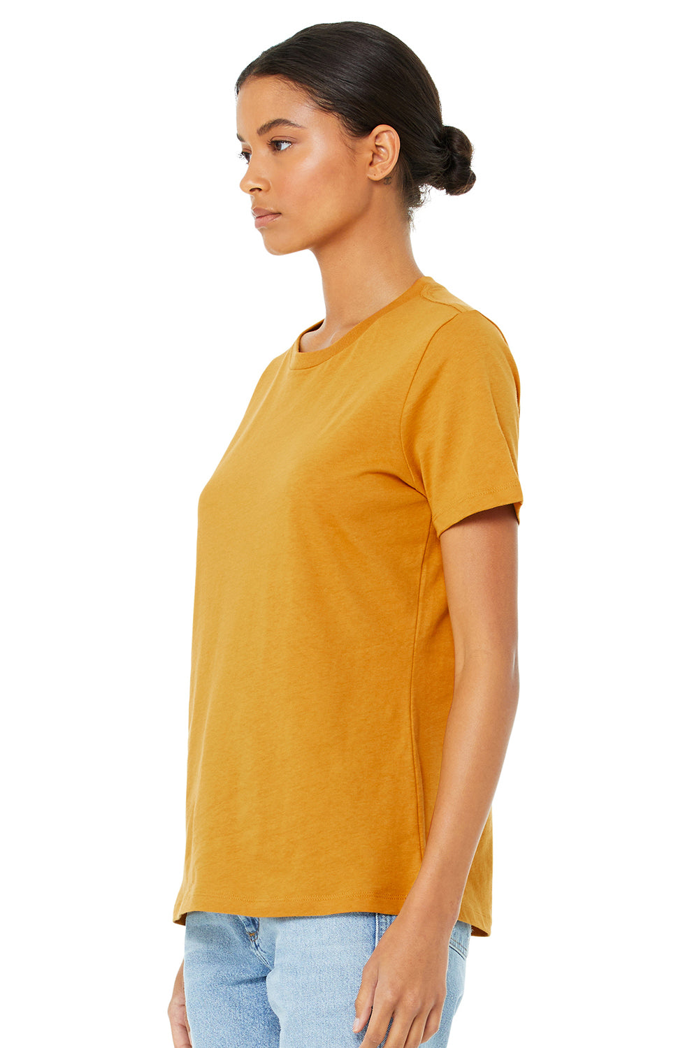 Bella + Canvas BC6400CVC/6400CVC Womens CVC Short Sleeve Crewneck T-Shirt Heather Mustard Yellow Model 3Q