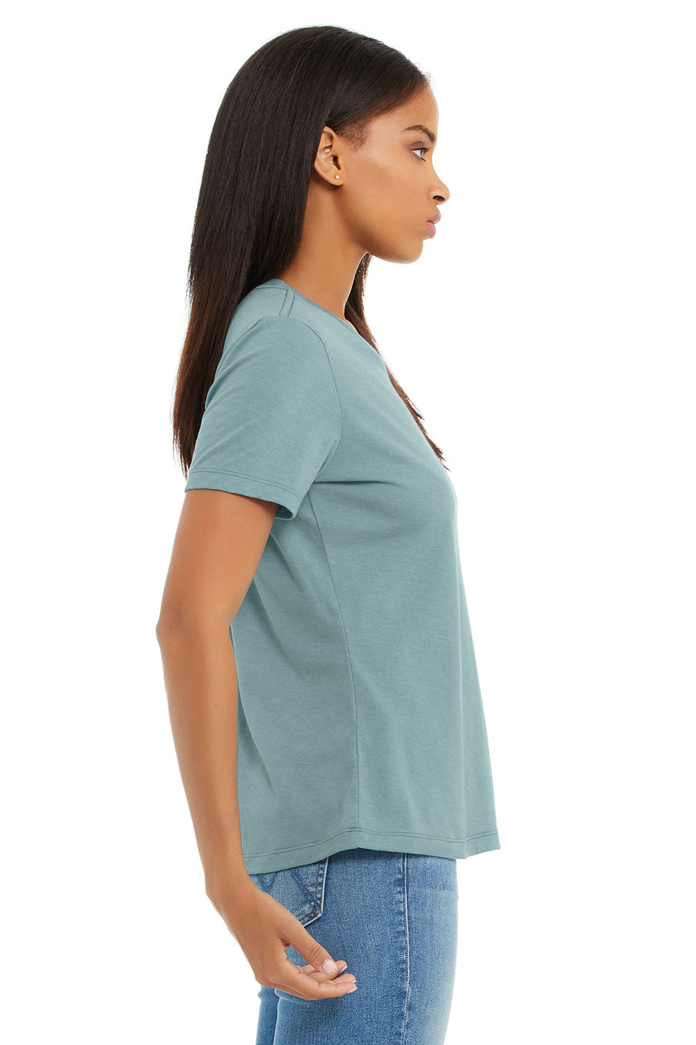Bella + Canvas BC6400CVC/6400CVC Womens CVC Short Sleeve Crewneck T-Shirt Heather Blue Lagoon Model Side
