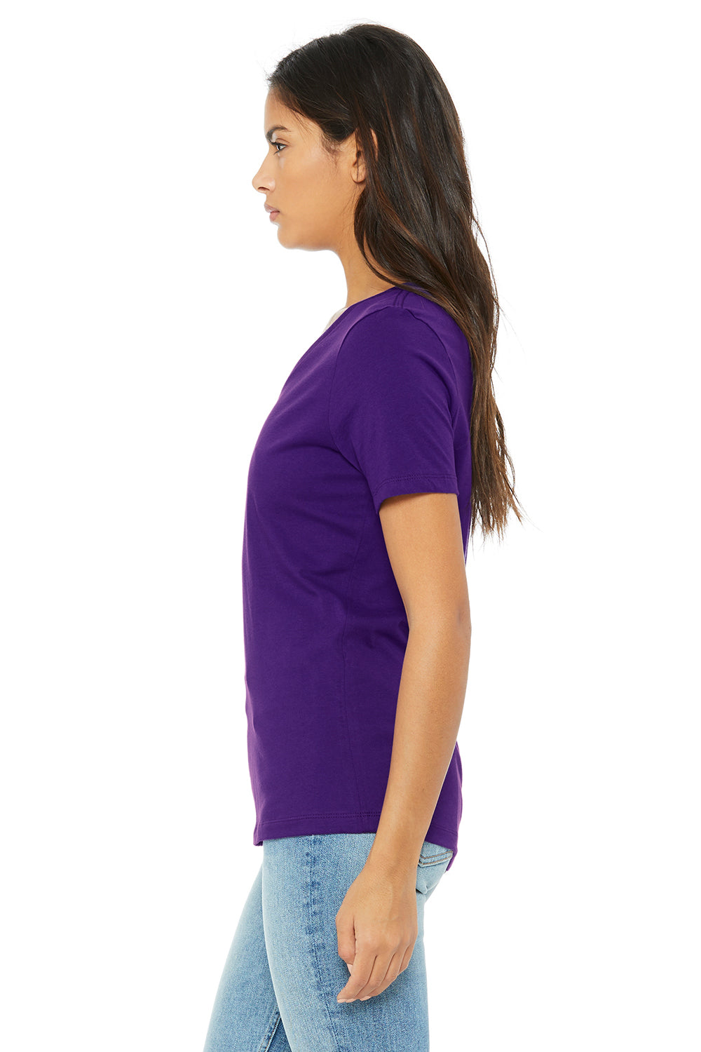 Bella + Canvas BC6405/6405 Womens Relaxed Jersey Short Sleeve V-Neck T-Shirt Team Purple Model Side