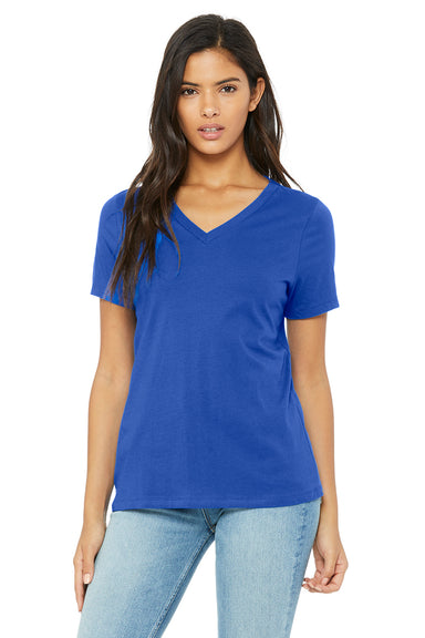 Bella + Canvas BC6405/6405 Womens Relaxed Jersey Short Sleeve V-Neck T-Shirt True Royal Blue Model Front