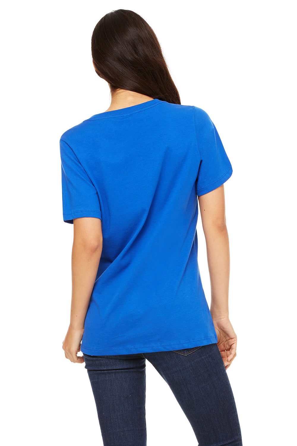 Bella + Canvas BC6405/6405 Womens Relaxed Jersey Short Sleeve V-Neck T-Shirt True Royal Blue Model Back