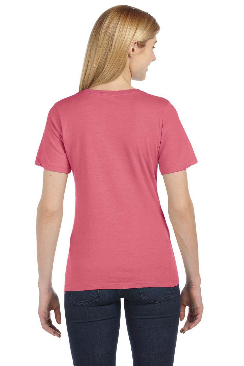 Bella + Canvas BC6415/6415 Womens Short Sleeve V-Neck T-Shirt Red Model Back