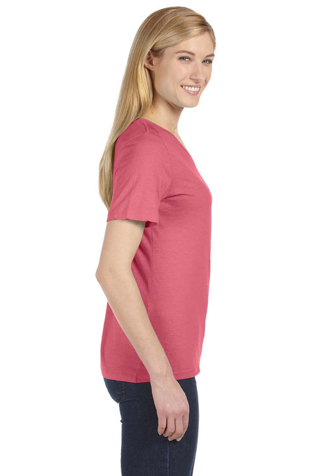 Bella + Canvas BC6415/6415 Womens Short Sleeve V-Neck T-Shirt Red Model Side