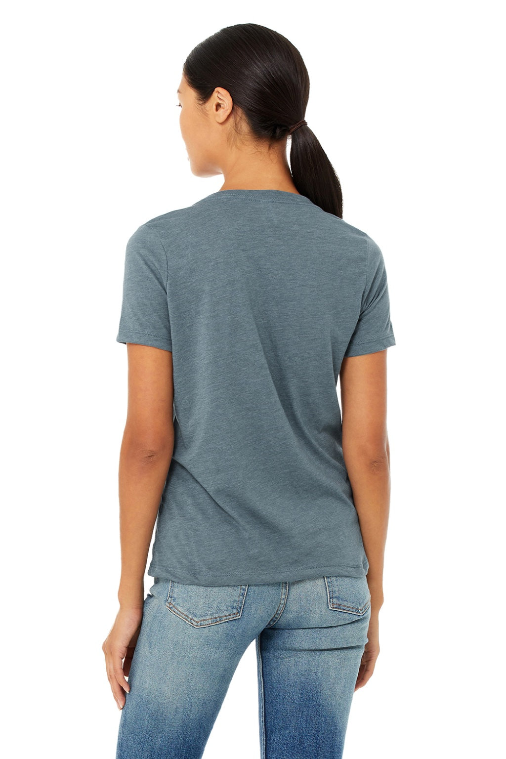 Bella + Canvas BC6405CVC/6405CVC Womens CVC Short Sleeve V-Neck T-Shirt Heather Slate Blue Model Back