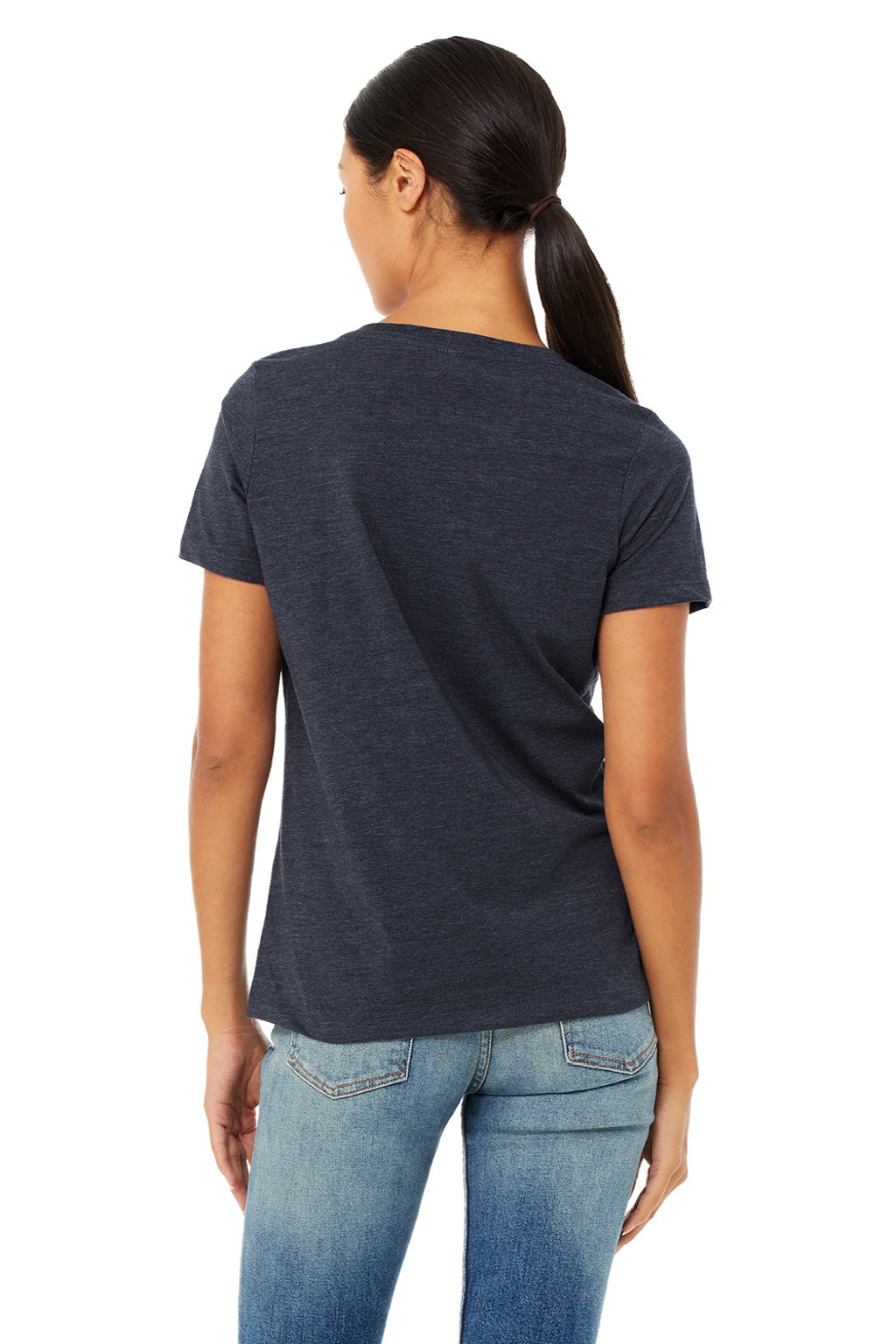 Bella + Canvas BC6405CVC/6405CVC Womens CVC Short Sleeve V-Neck T-Shirt Heather Navy Blue Model Back