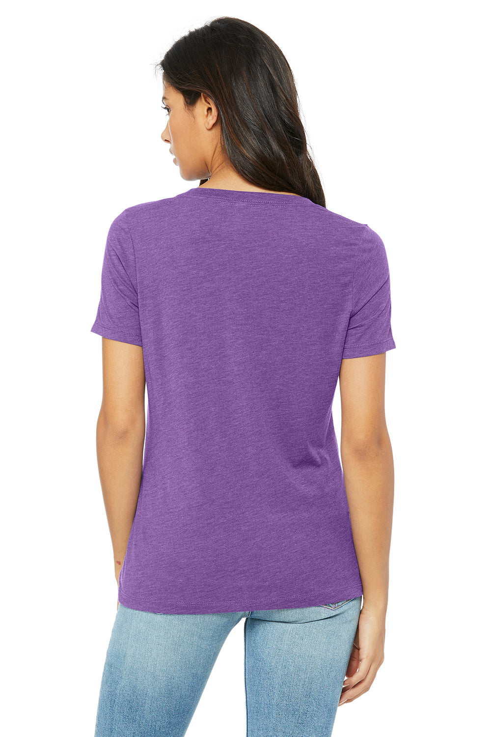 Bella + Canvas BC6405/6405 Womens Relaxed Jersey Short Sleeve V-Neck T-Shirt Purple Triblend Model Back