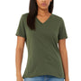 Bella + Canvas Womens Relaxed Jersey Short Sleeve V-Neck T-Shirt - Military Green