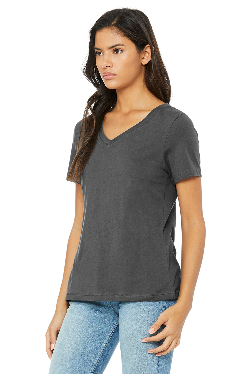 Bella + Canvas BC6405/6405 Womens Relaxed Jersey Short Sleeve V-Neck T-Shirt Asphalt Grey Model 3Q