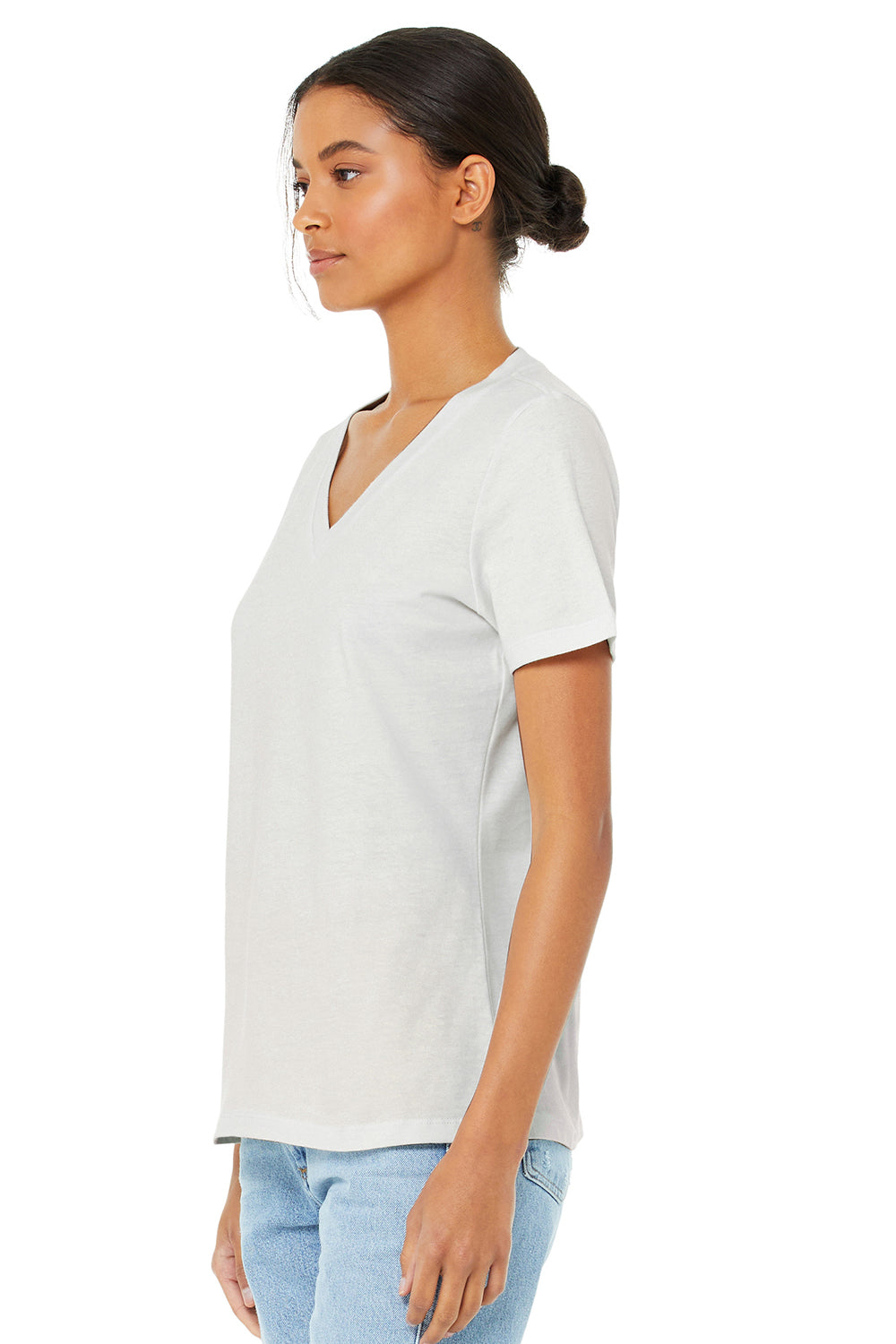 Bella + Canvas BC6405/6405 Womens Relaxed Jersey Short Sleeve V-Neck T-Shirt Vintage White Model 3Q
