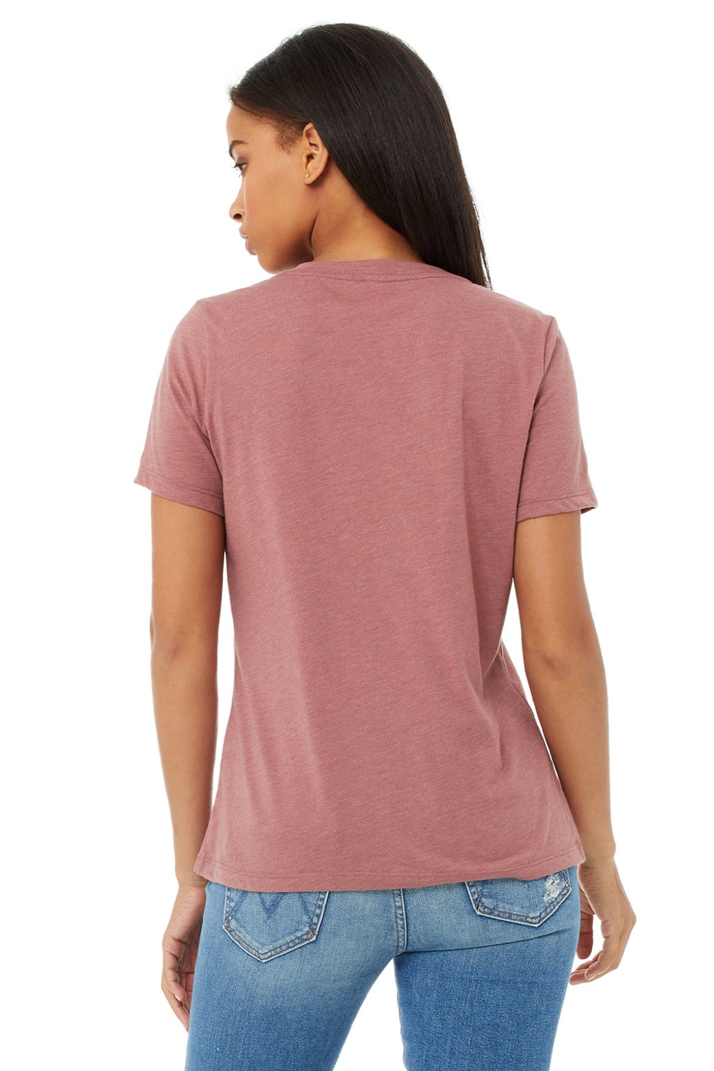 Bella + Canvas BC6405CVC/6405CVC Womens CVC Short Sleeve V-Neck T-Shirt Heather Mauve Model Back