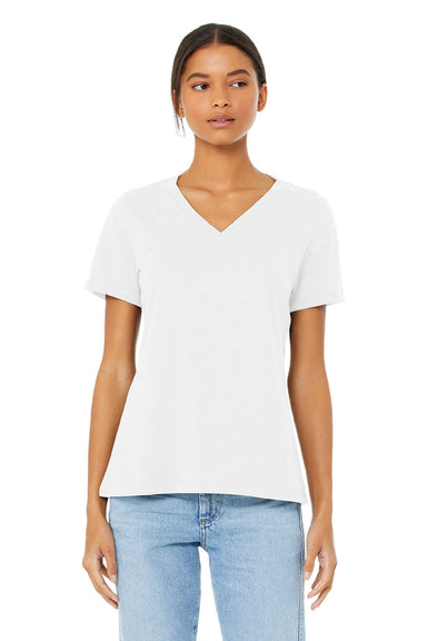 Bella + Canvas BC6405CVC/6405CVC Womens CVC Short Sleeve V-Neck T-Shirt Solid White Model Front