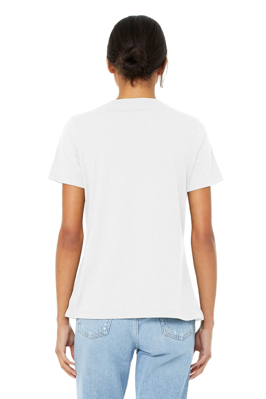 Bella + Canvas BC6405CVC/6405CVC Womens CVC Short Sleeve V-Neck T-Shirt Solid White Model Back
