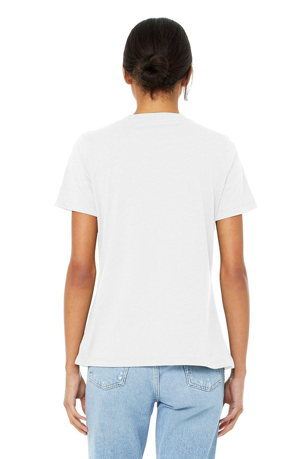 Bella + Canvas BC6405CVC Womens CVC Short Sleeve V-Neck T-Shirt Solid White Model Back