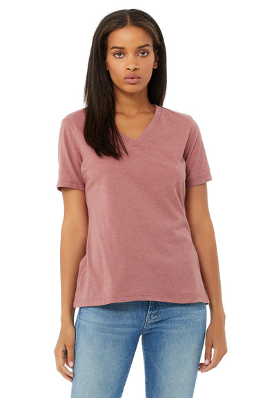 Bella + Canvas BC6405CVC Womens CVC Short Sleeve V-Neck T-Shirt Heather Mauve Model Front
