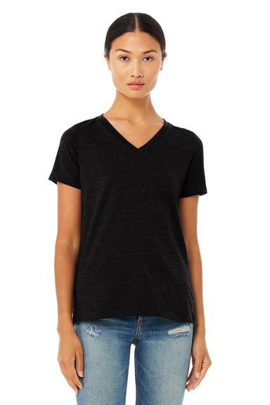Bella + Canvas BC6405CVC Womens CVC Short Sleeve V-Neck T-Shirt Solid Black Model Front
