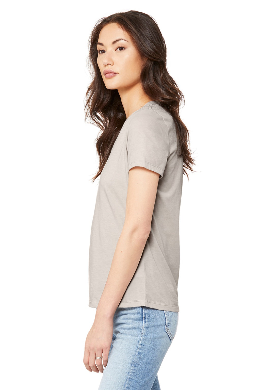 Bella + Canvas BC6405CVC/6405CVC Womens CVC Short Sleeve V-Neck T-Shirt Heather Dust Model 3Q