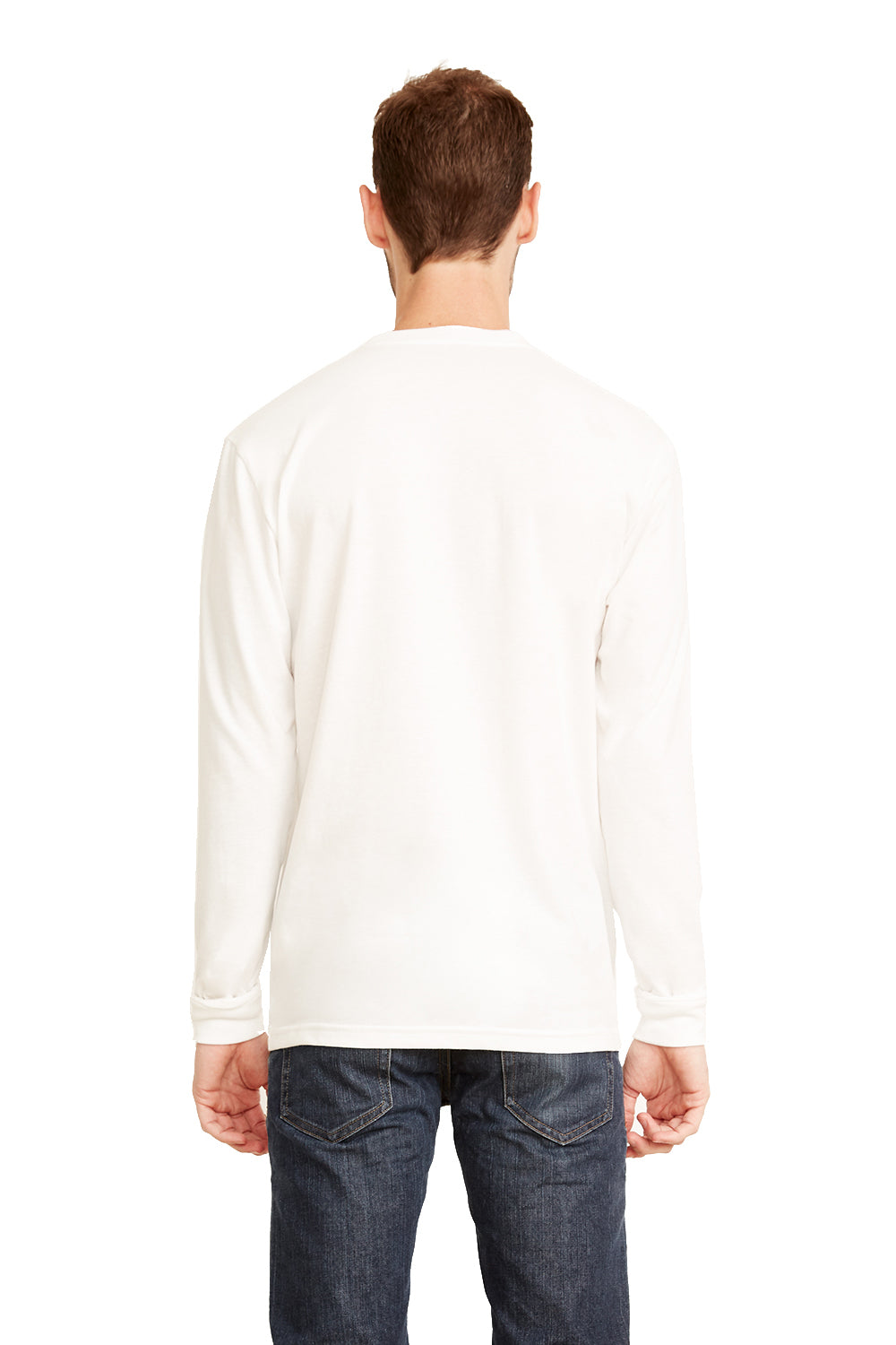 Next Level 6411 Mens Sueded Jersey Long Sleeve Crewneck T-Shirt White Model Back