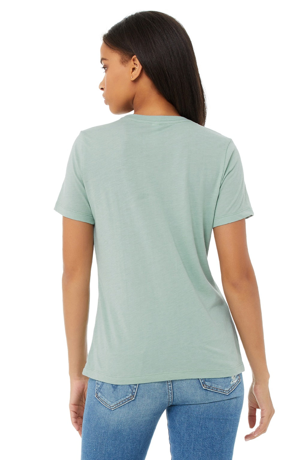 Bella + Canvas BC6413/6413 Womens Short Sleeve Crewneck T-Shirt Dusty Blue Model Back
