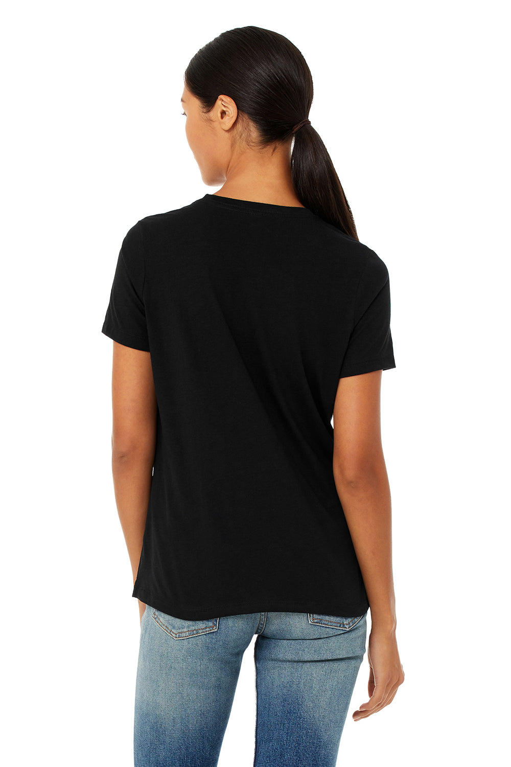 Bella + Canvas BC6413 Womens Short Sleeve Crewneck T-Shirt Solid Black Model Back
