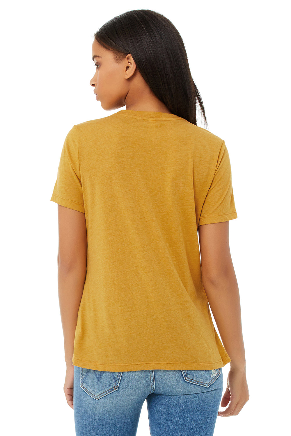 Bella + Canvas BC6413 Womens Short Sleeve Crewneck T-Shirt Mustard Yellow Model Back