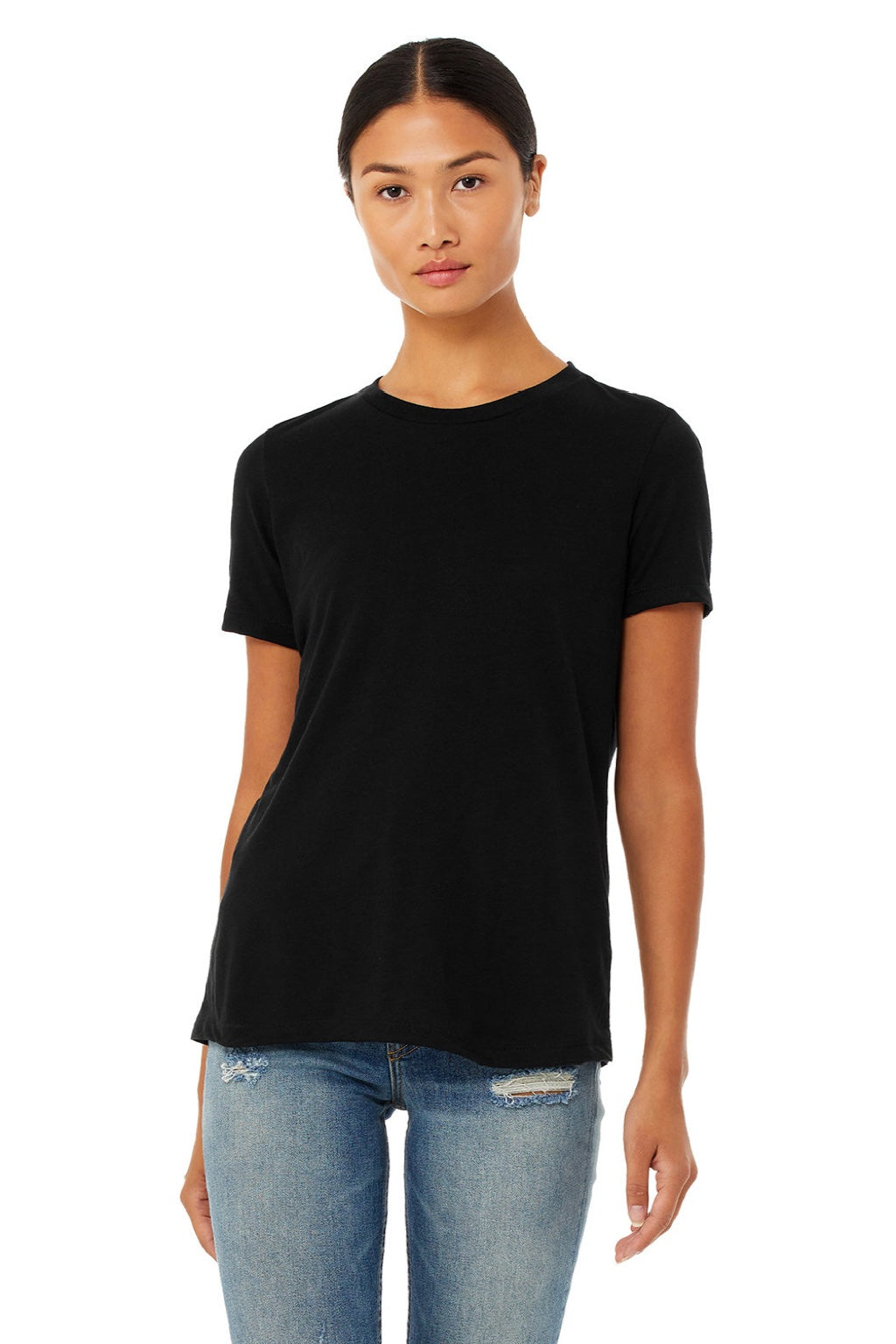 Bella + Canvas BC6413/6413 Womens Short Sleeve Crewneck T-Shirt Solid Black Model Front