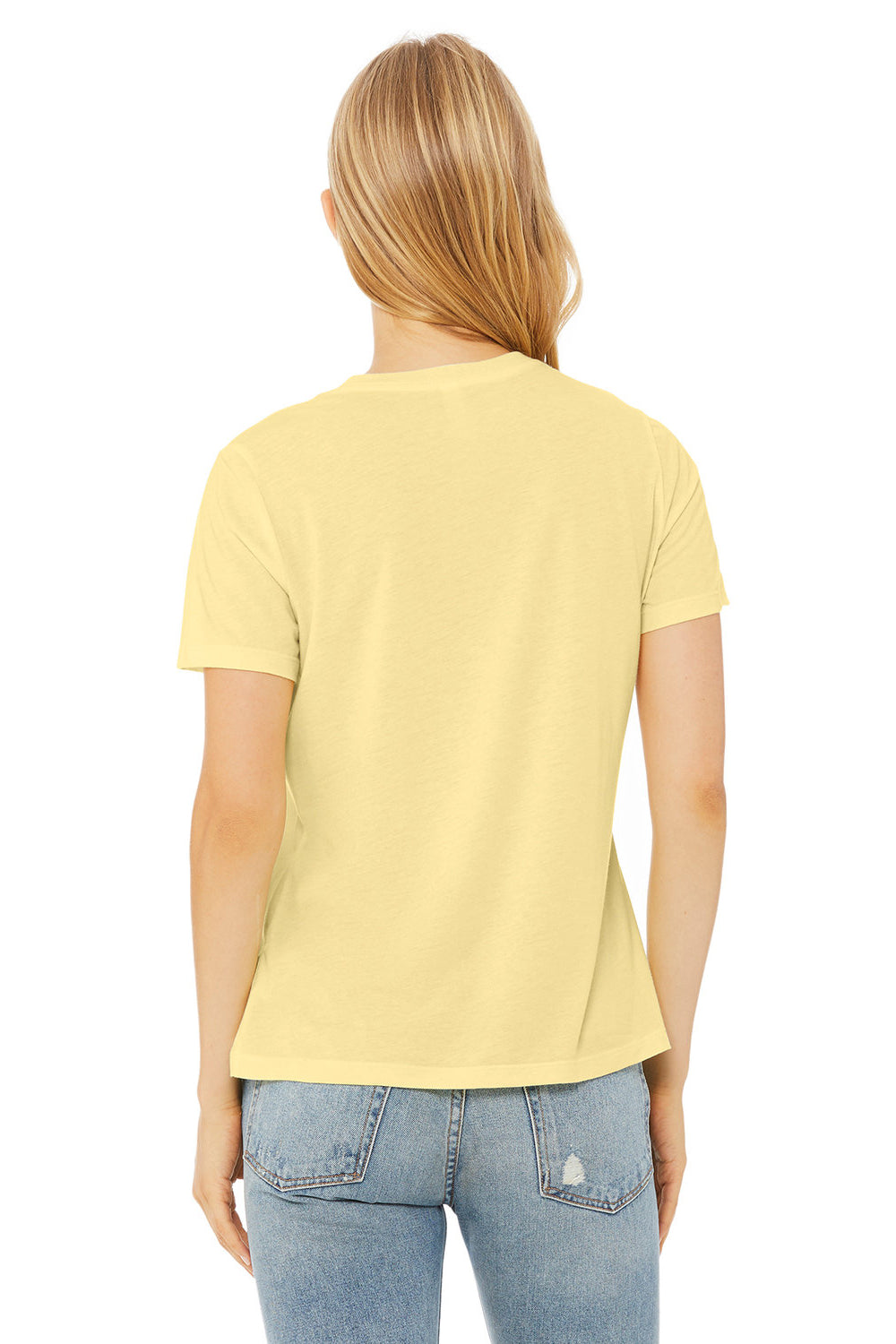 Bella + Canvas BC6413 Womens Short Sleeve Crewneck T-Shirt Pale Yellow Model Back