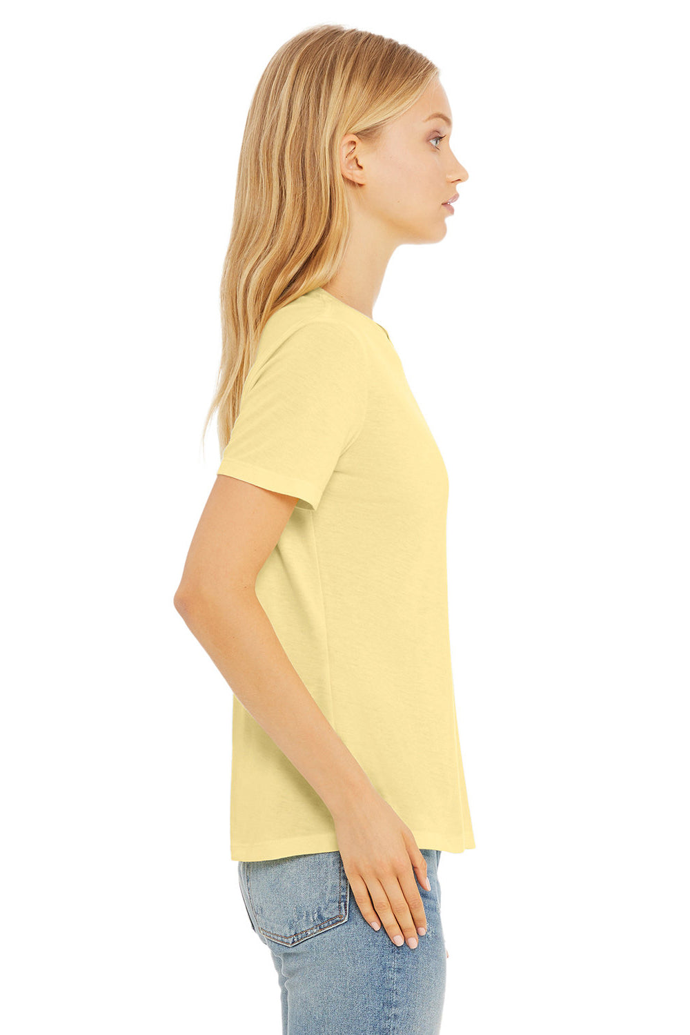 Bella + Canvas BC6413 Womens Short Sleeve Crewneck T-Shirt Pale Yellow Model Side