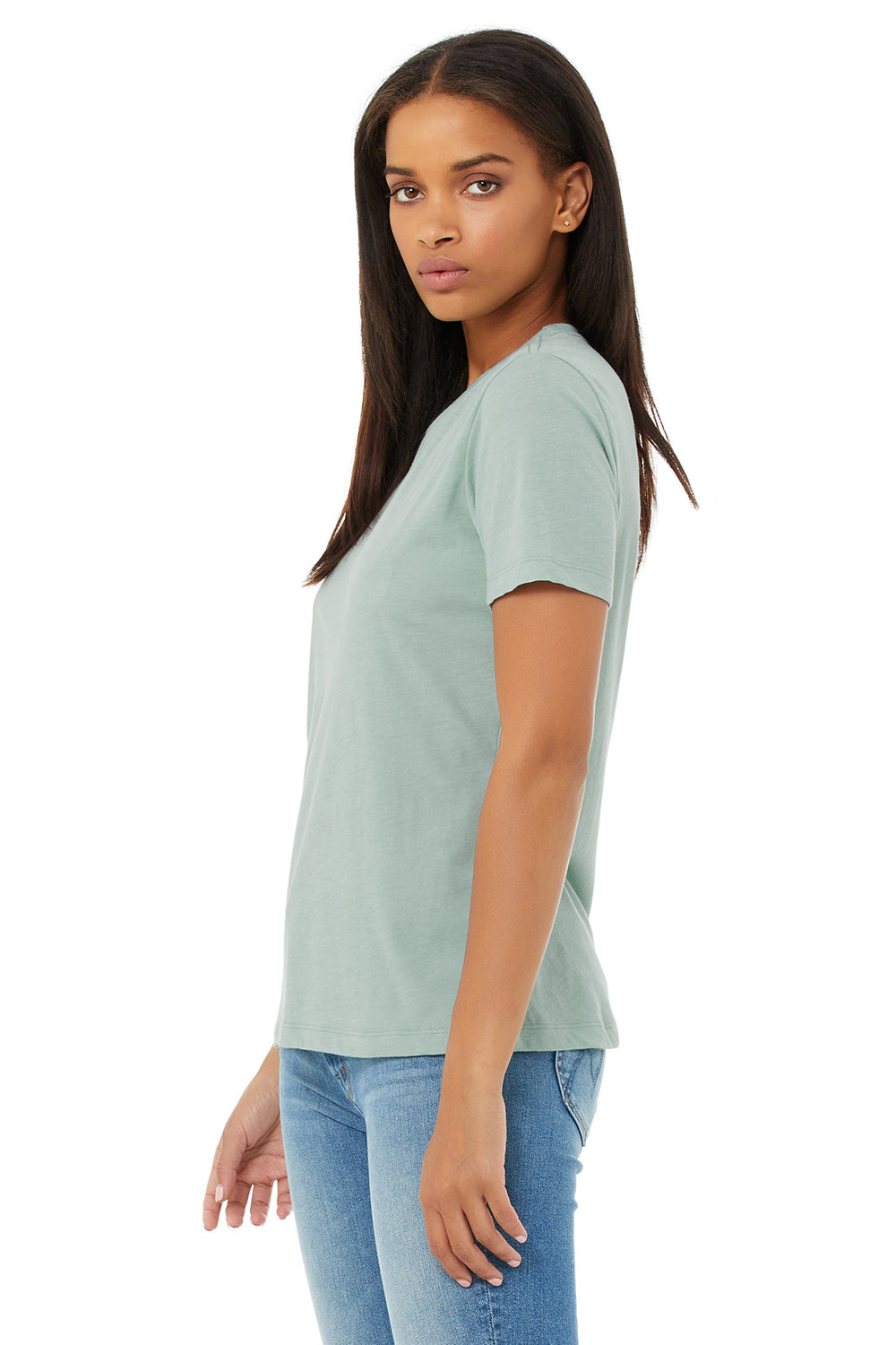 Bella + Canvas BC6413 Womens Short Sleeve Crewneck T-Shirt Dusty Blue Model 3Q