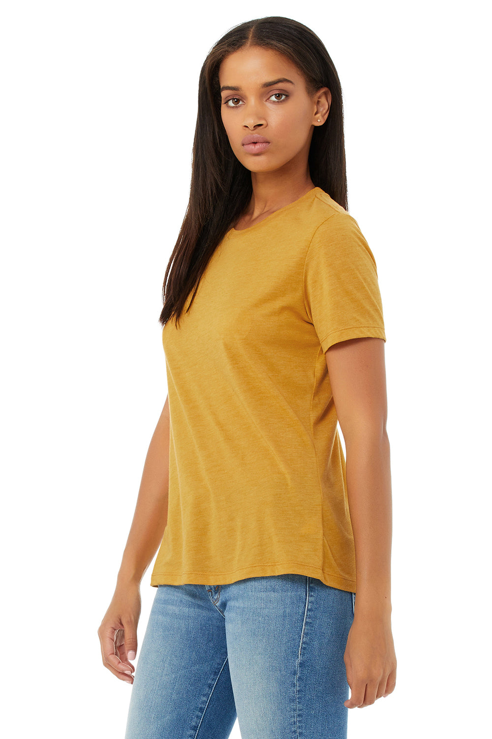 Bella + Canvas BC6413 Womens Short Sleeve Crewneck T-Shirt Mustard Yellow Model 3Q
