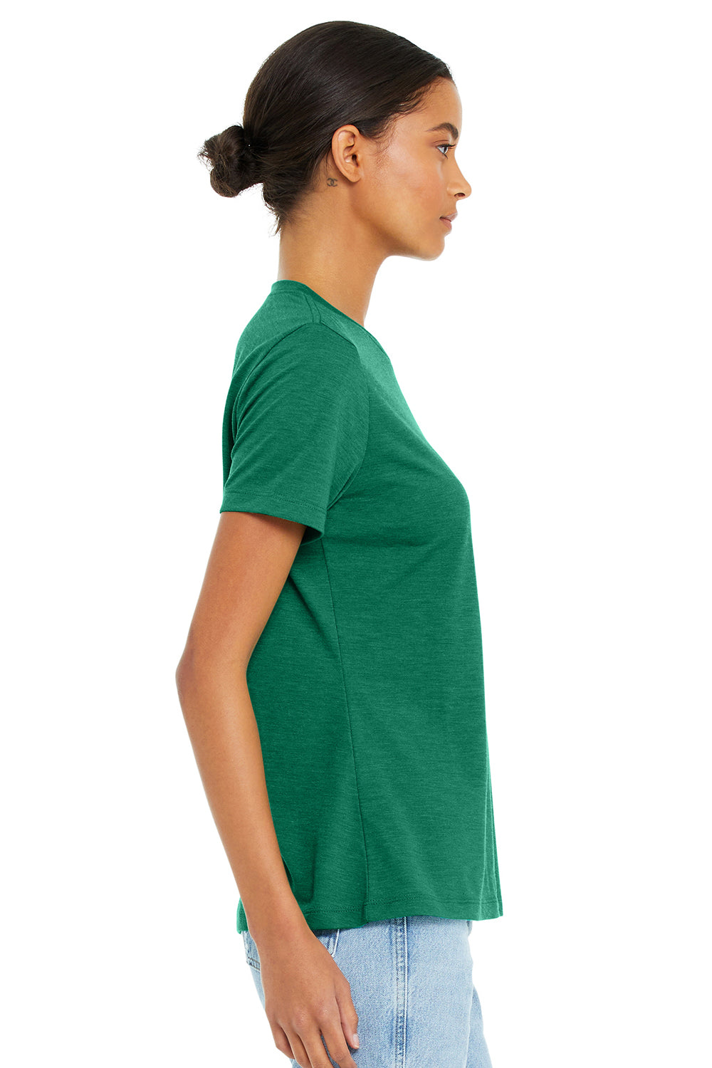 Bella + Canvas BC6413 Womens Short Sleeve Crewneck T-Shirt Kelly Green Model Side