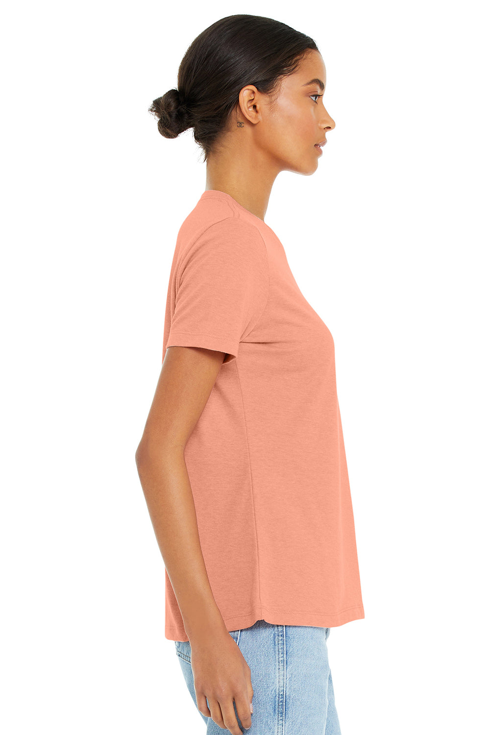 Bella + Canvas BC6413 Womens Short Sleeve Crewneck T-Shirt Sunset Orange Model Side