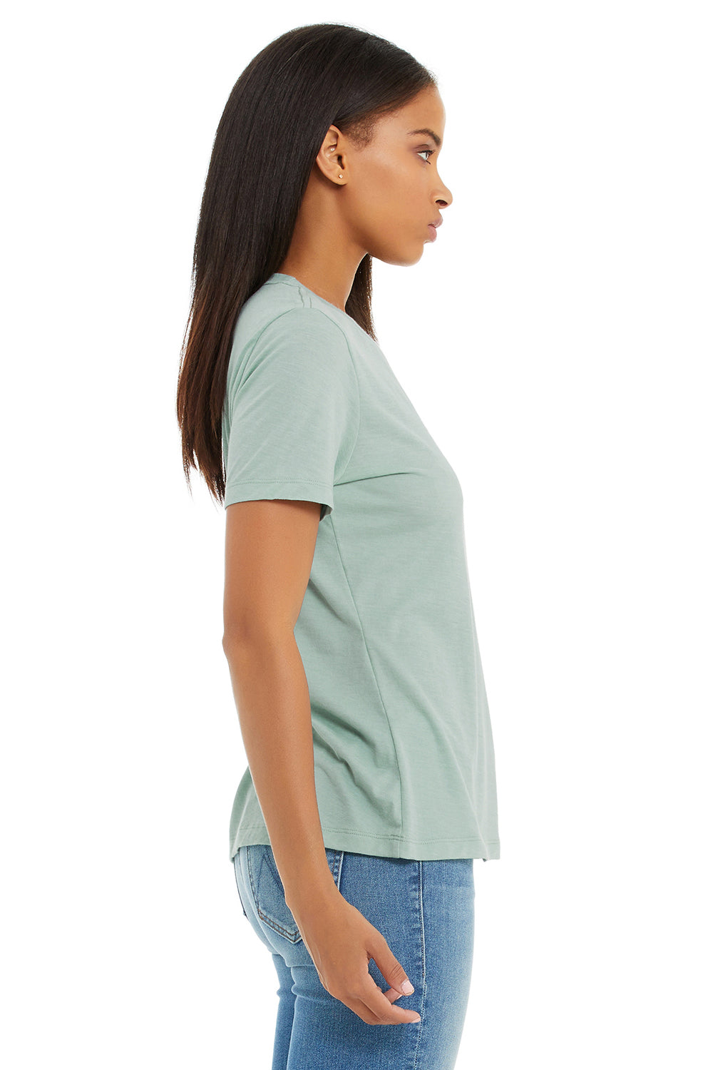 Bella + Canvas BC6413 Womens Short Sleeve Crewneck T-Shirt Dusty Blue Model Side