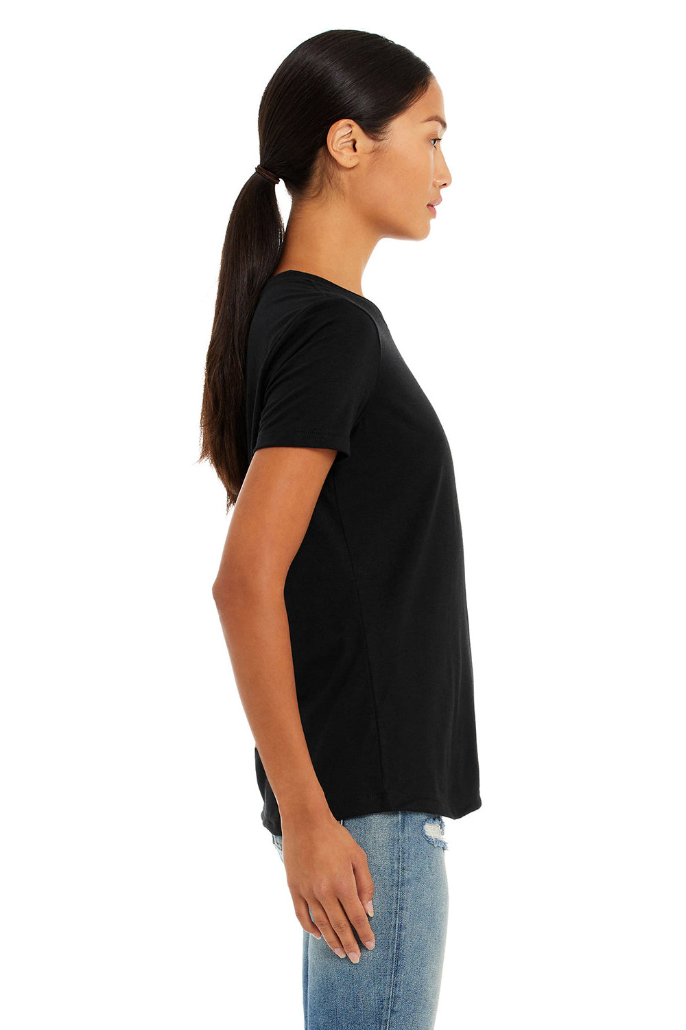 Bella + Canvas BC6413 Womens Short Sleeve Crewneck T-Shirt Solid Black Model Side