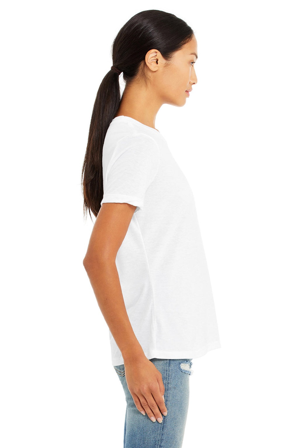 Bella + Canvas BC6413/6413 Womens Short Sleeve Crewneck T-Shirt Solid White Model Side