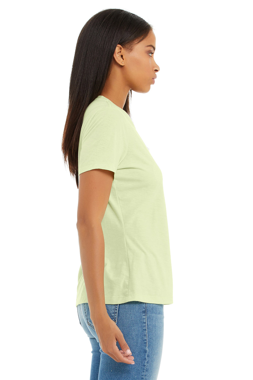 Bella + Canvas BC6413 Womens Short Sleeve Crewneck T-Shirt Spring Green Model Side