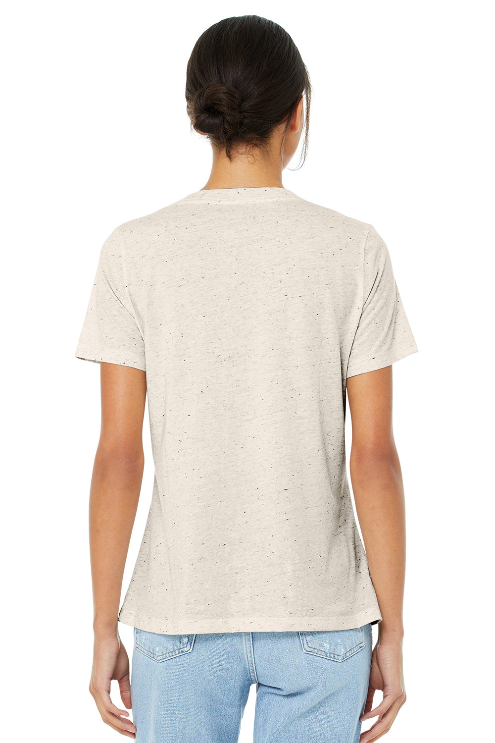 Bella + Canvas BC6415 Womens Short Sleeve V-Neck T-Shirt Oatmeal Model Back
