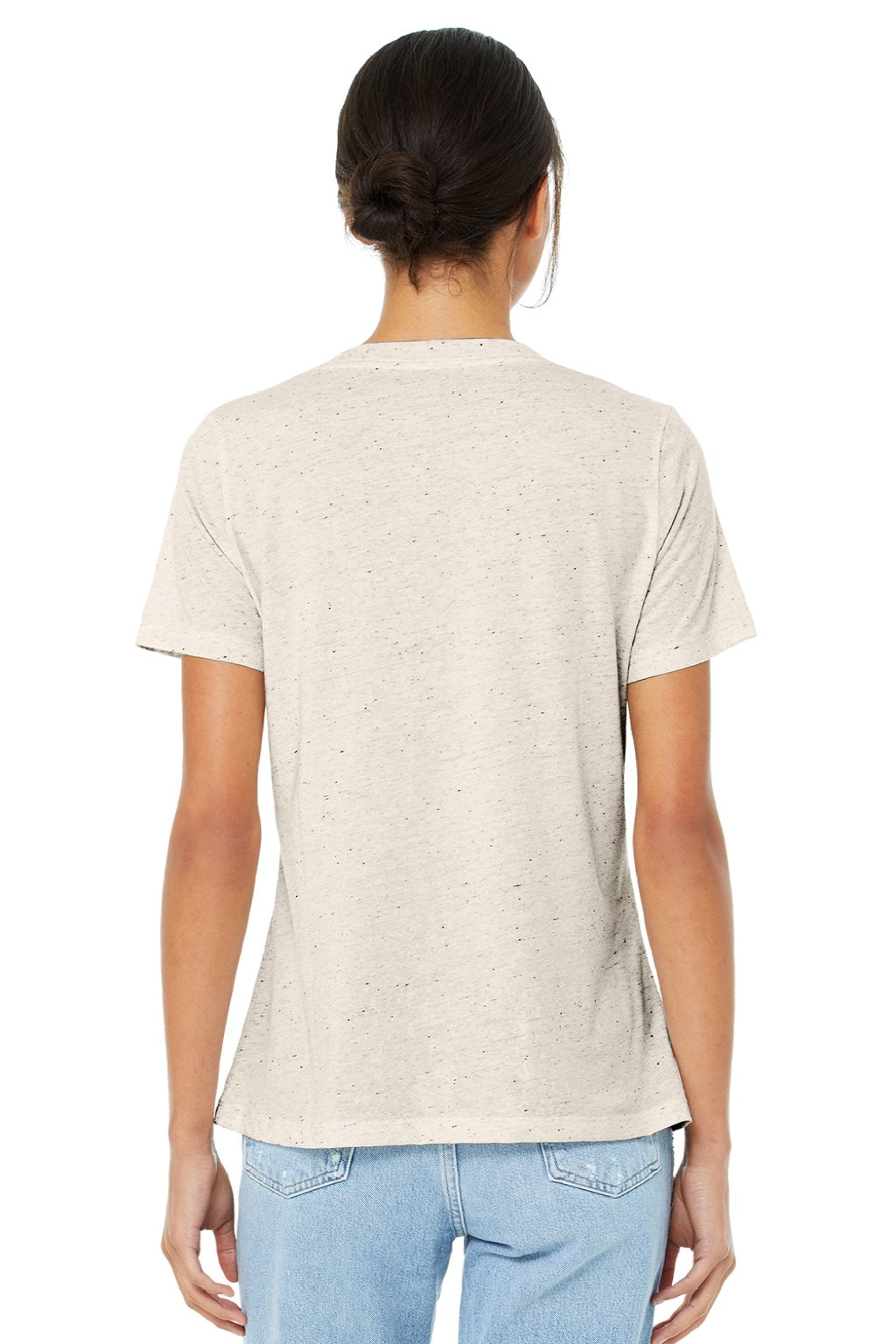 Bella + Canvas BC6415/6415 Womens Short Sleeve V-Neck T-Shirt Oatmeal Model Back